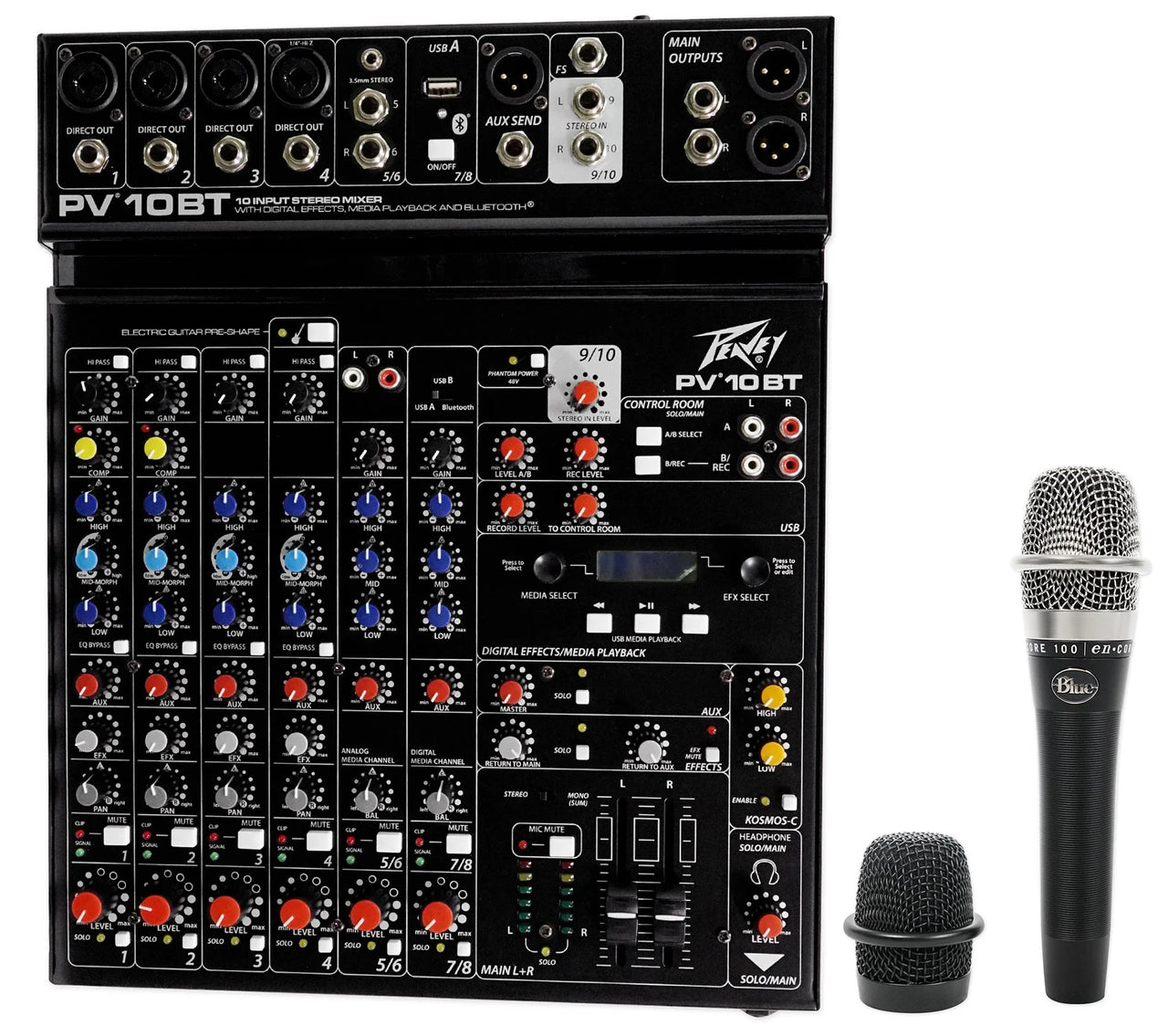 Peavey PV 10 AT 10 Channel Compact Mixing Mixer Console with Bluetooth Auto-Tune pitch correction + Blue Mic