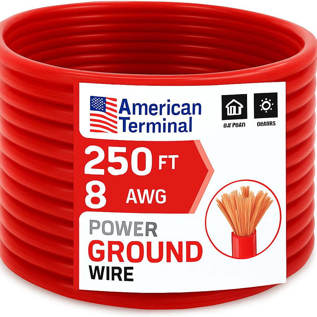 American Terminal ATP8G250RD 8GA 250' Red Power Ground Wire Car Audio Amplifier Marine Cable