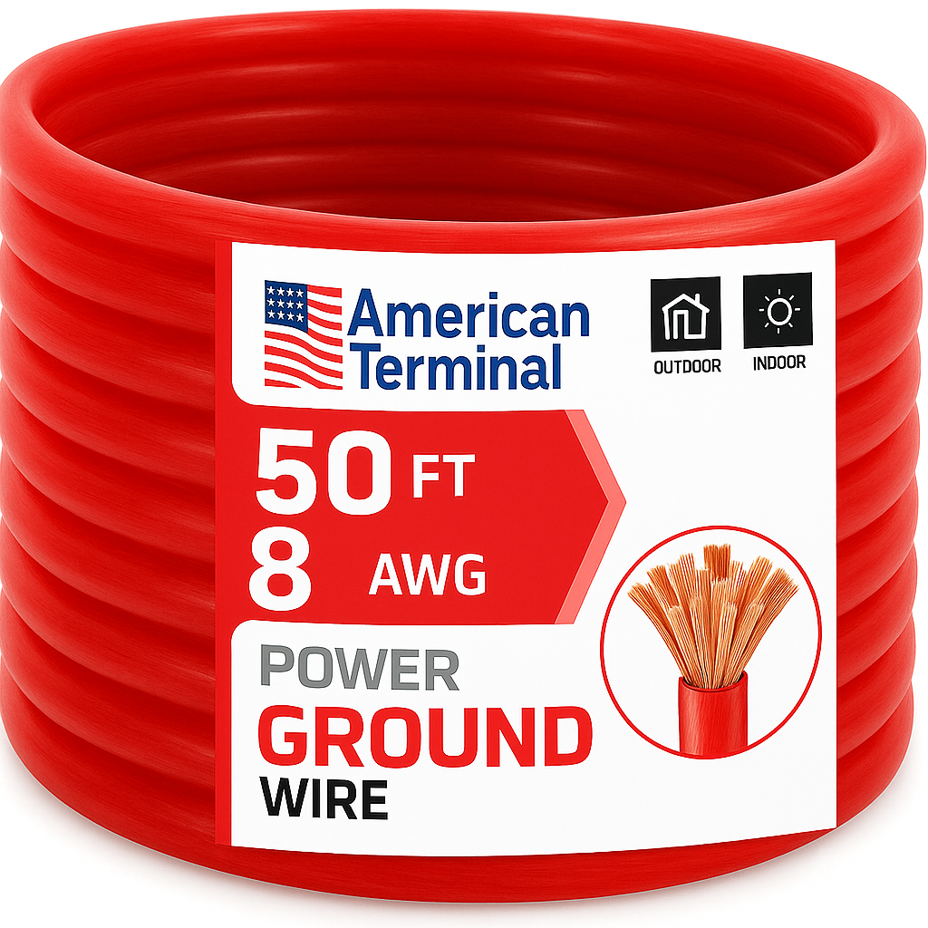 American Terminal ATP8G50RD 8GA 50' Red Power Ground Wire Car Audio Amplifier Marine Cable