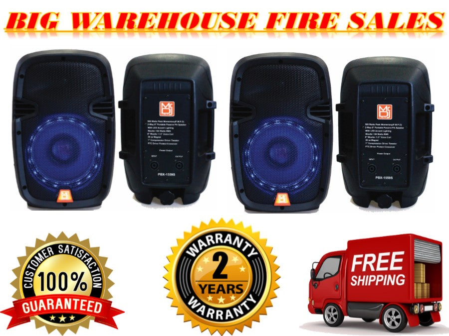 2 MR DJ PBX1559S PA DJ 8" 2-Way Portable Passive Speaker with LED Accent Lighting