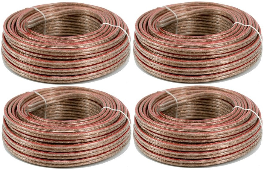 4 Pack 12 Gauge 25 FT Clear Speaker Wire Copper Clad Stranded Wire