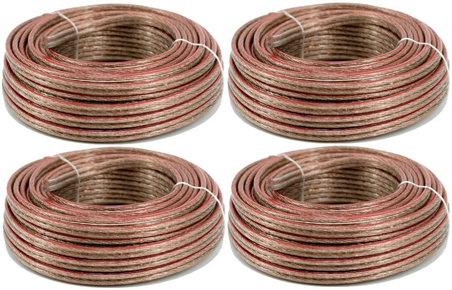 12 Gauge 25 FT Clear Speaker Wire 4 Pack Deal Copper Clad Stranded Wire