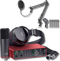 Thumbnail for Focusrite Scarlett 2i2 Studio 4th Gen USB Audio Interface Boom Arm Mic Stand Desktop Mount Detachable Clip XLR Cable Microphone Pop Filter Cable Ties