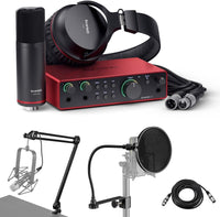 Thumbnail for Focusrite Scarlett 2i2 Studio 4th Gen USB Interface Microphone Headphones Software Suite Broadcast Arm Springs XLR Cable Pop Filter