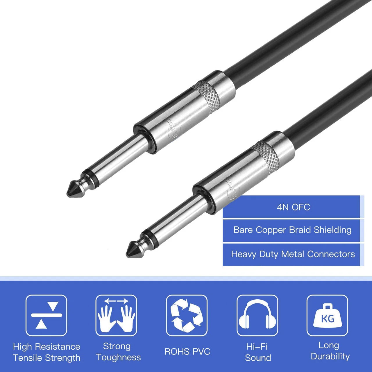 MR DJ CQQ25 25' Pro PA DJ Karaoke 1/4" Male to 1/4" Male Mono Audio Amp Patch Cords Speaker Wire PA Cable