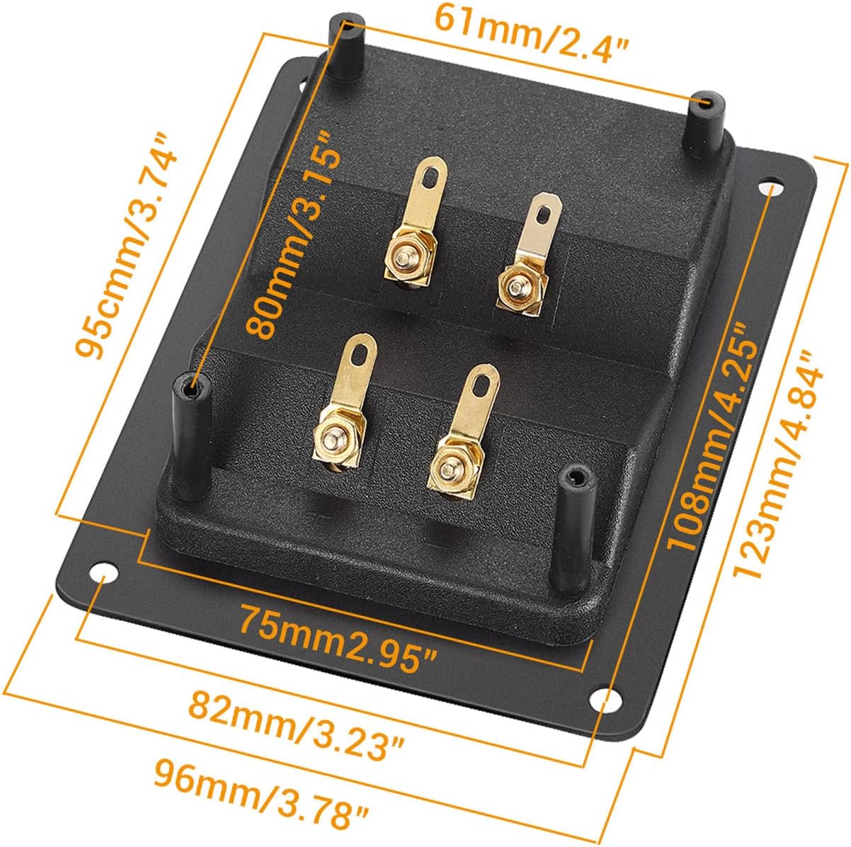 American Terminal 2PCS Rectangle 4-Way Speaker Box Terminal Cup with Banana Plugs, Screw Type Binding Post Subwoofer Box Speaker Terminal Plates for DIY Home Car Stereo Speaker & Subwoofer