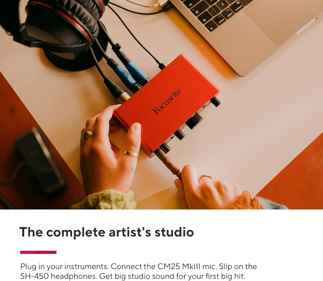 Focusrite Scarlett 2i2 Studio 4th Gen USB Audio Interface Boom Arm Mic Stand Desktop Mount Detachable Clip XLR Cable Microphone Pop Filter Cable Ties