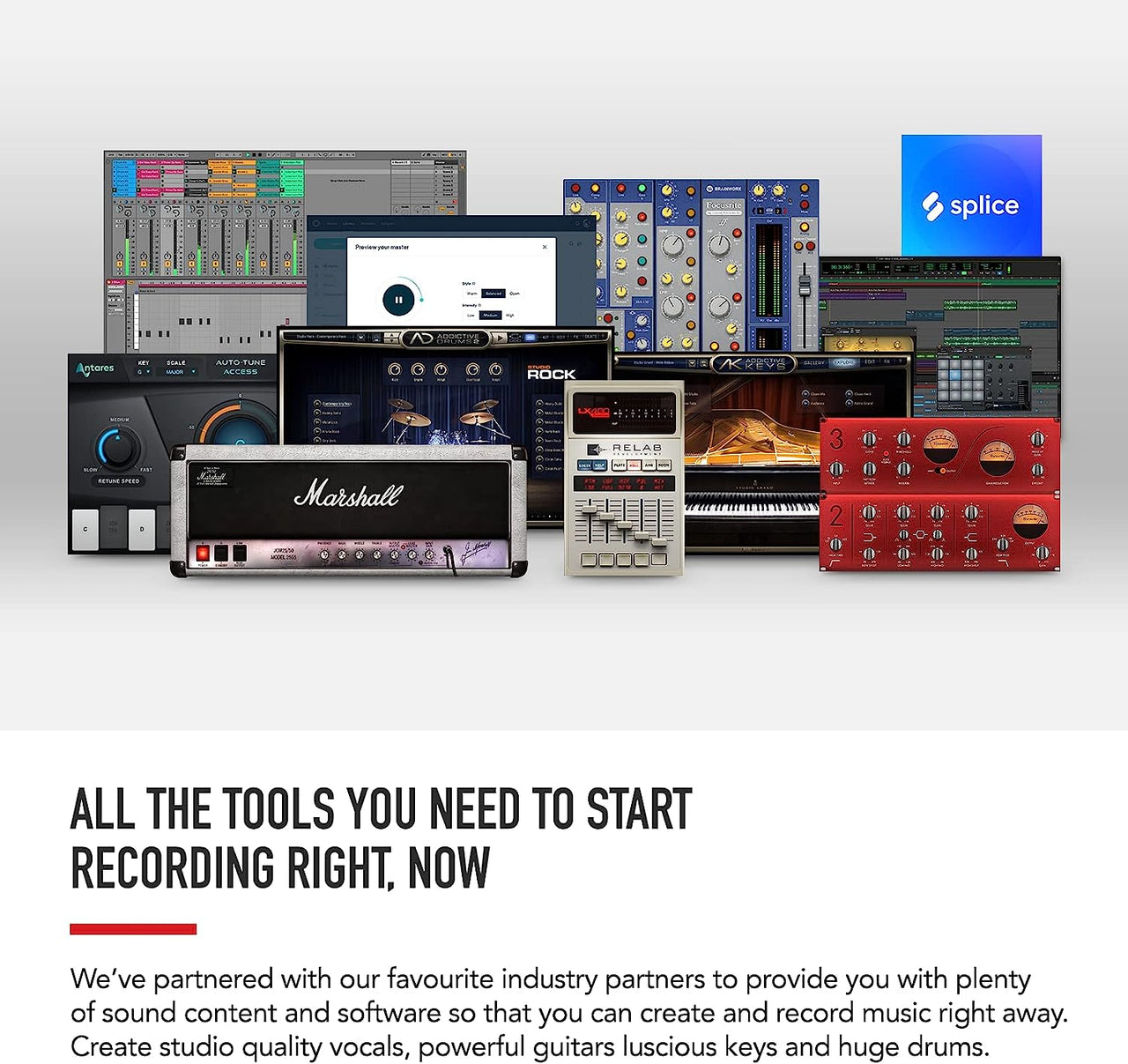 Focusrite Scarlett 2i2 Studio 4th Gen USB Audio Interface Boom Arm Mic Stand Desktop Mount Detachable Clip XLR Cable Microphone Pop Filter Cable Ties