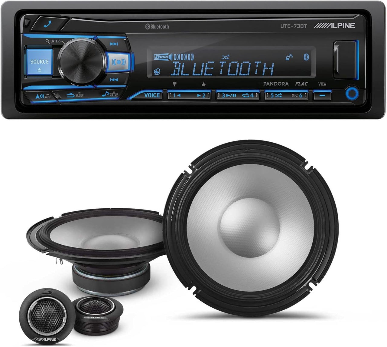 Alpine UTE-73BT Mech-Less Media Receiver & S2-S80C Type S 8" Component Speakers