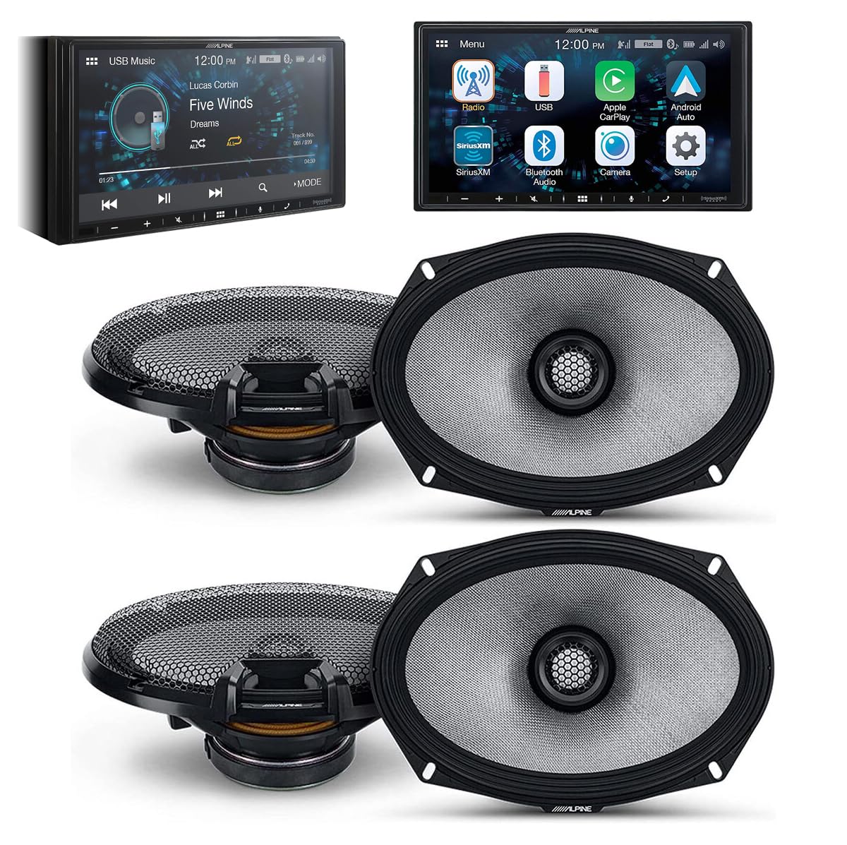 Alpine ILX-W670 Digital Indash Receiver & Two Pairs Alpine R2-S69 Type R 6x9 Coaxial Speaker