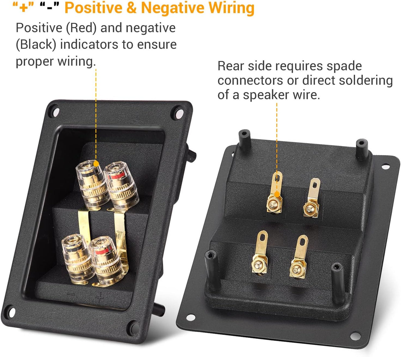 American Terminal 2PCS Rectangle 4-Way Speaker Box Terminal Cup with Banana Plugs, Screw Type Binding Post Subwoofer Box Speaker Terminal Plates for DIY Home Car Stereo Speaker & Subwoofer