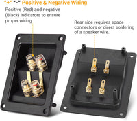 Thumbnail for American Terminal 2PCS Rectangle 4-Way Speaker Box Terminal Cup with Banana Plugs, Screw Type Binding Post Subwoofer Box Speaker Terminal Plates for DIY Home Car Stereo Speaker & Subwoofer