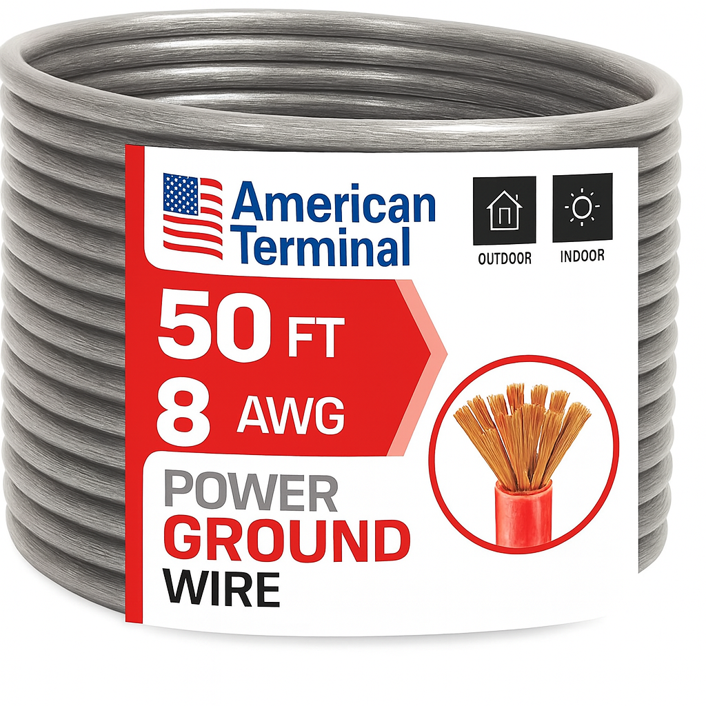 American Terminal ATP8G50SL 8GA 50' Silver Power Ground Wire Car Audio Amplifier Marine Cable