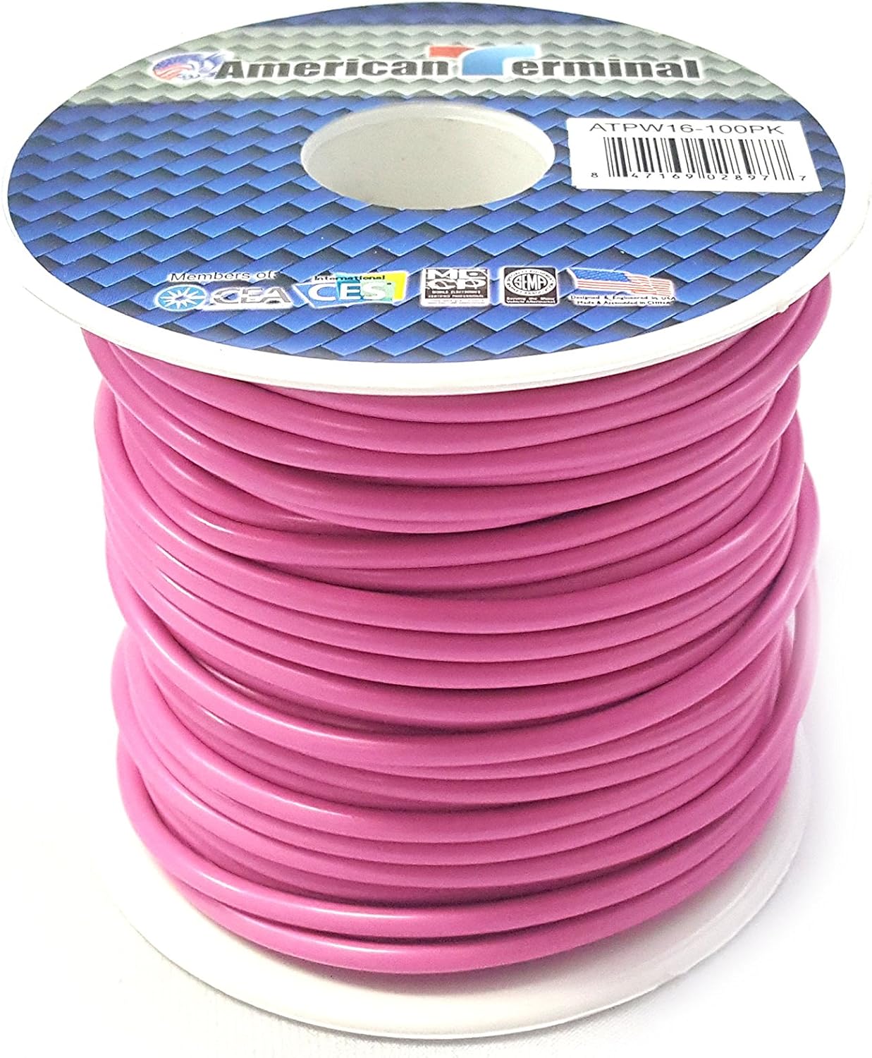American Terminal ATPW16-100PI 16GA 100' Pink Primary Remote Power Ground Wire
