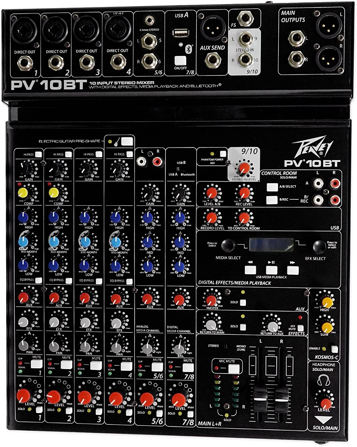 Peavey PV 10 BT 10 Channel Compact Mixing Mixer Console with Bluetooth + PVI 100 Microphone
