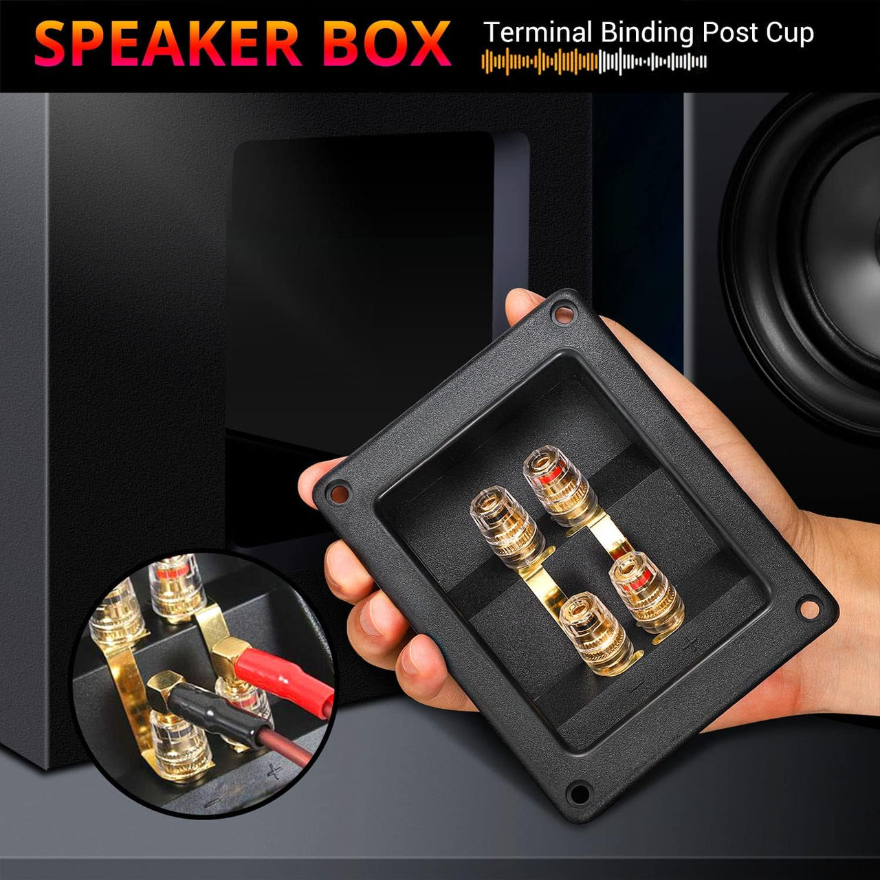 American Terminal 2PCS Rectangle 4-Way Speaker Box Terminal Cup with Banana Plugs, Screw Type Binding Post Subwoofer Box Speaker Terminal Plates for DIY Home Car Stereo Speaker & Subwoofer