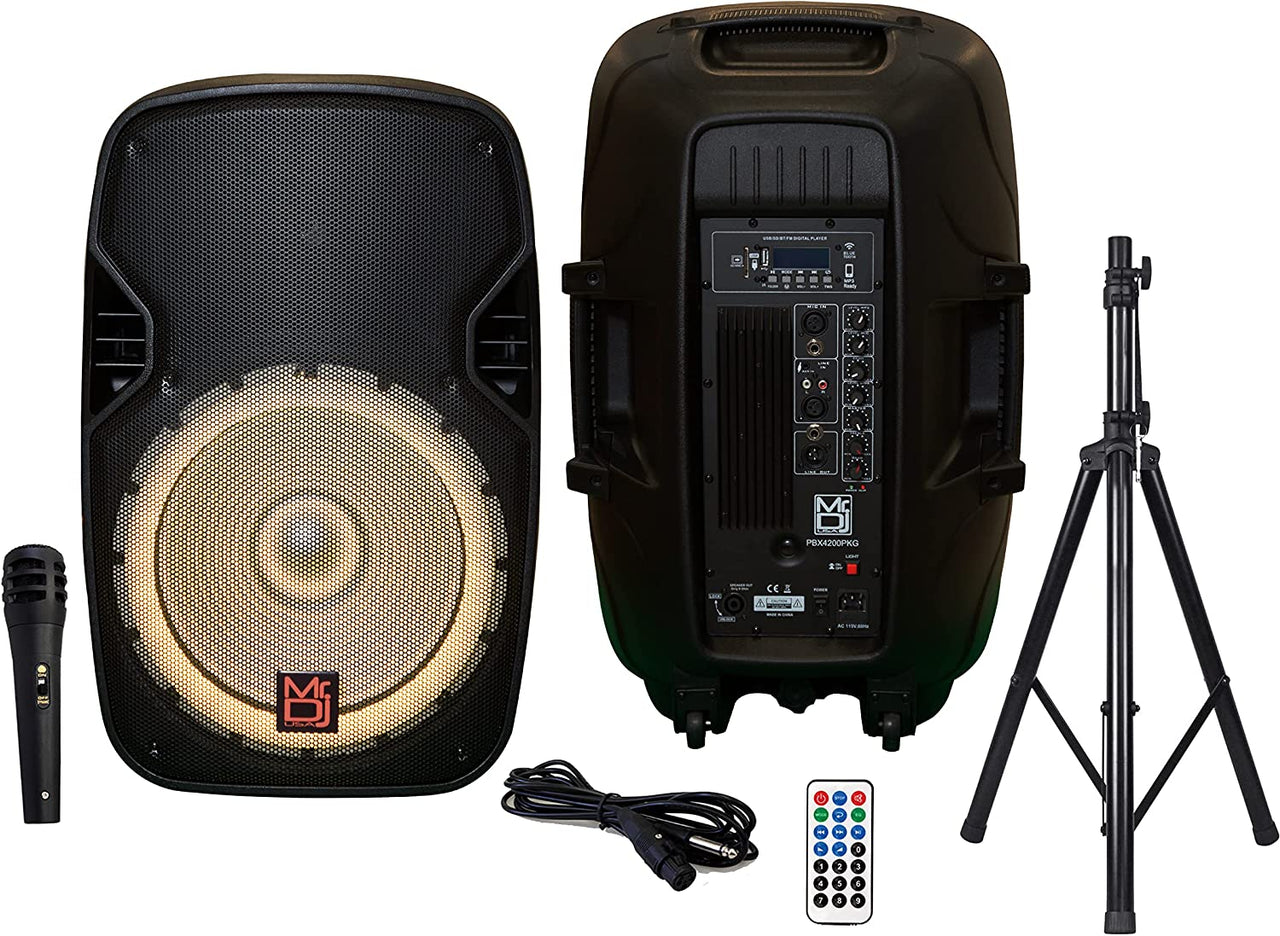MR DJ PBX4200PKG 15" PA DJ 3000W Bluetooth Karaoke Speaker LED + Speaker Stand
