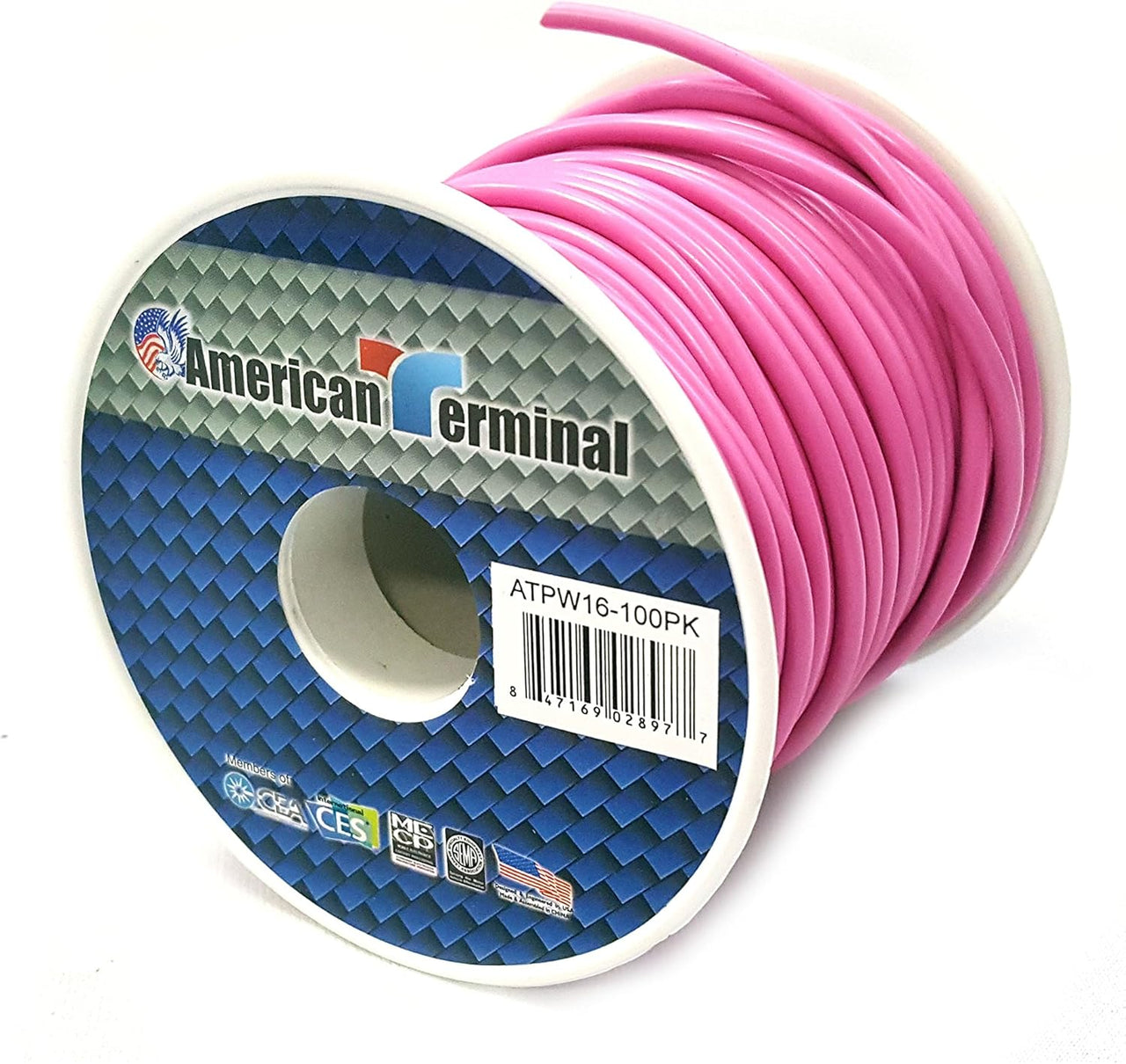 American Terminal ATPW16-100PI 16GA 100' Pink Primary Remote Power Ground Wire
