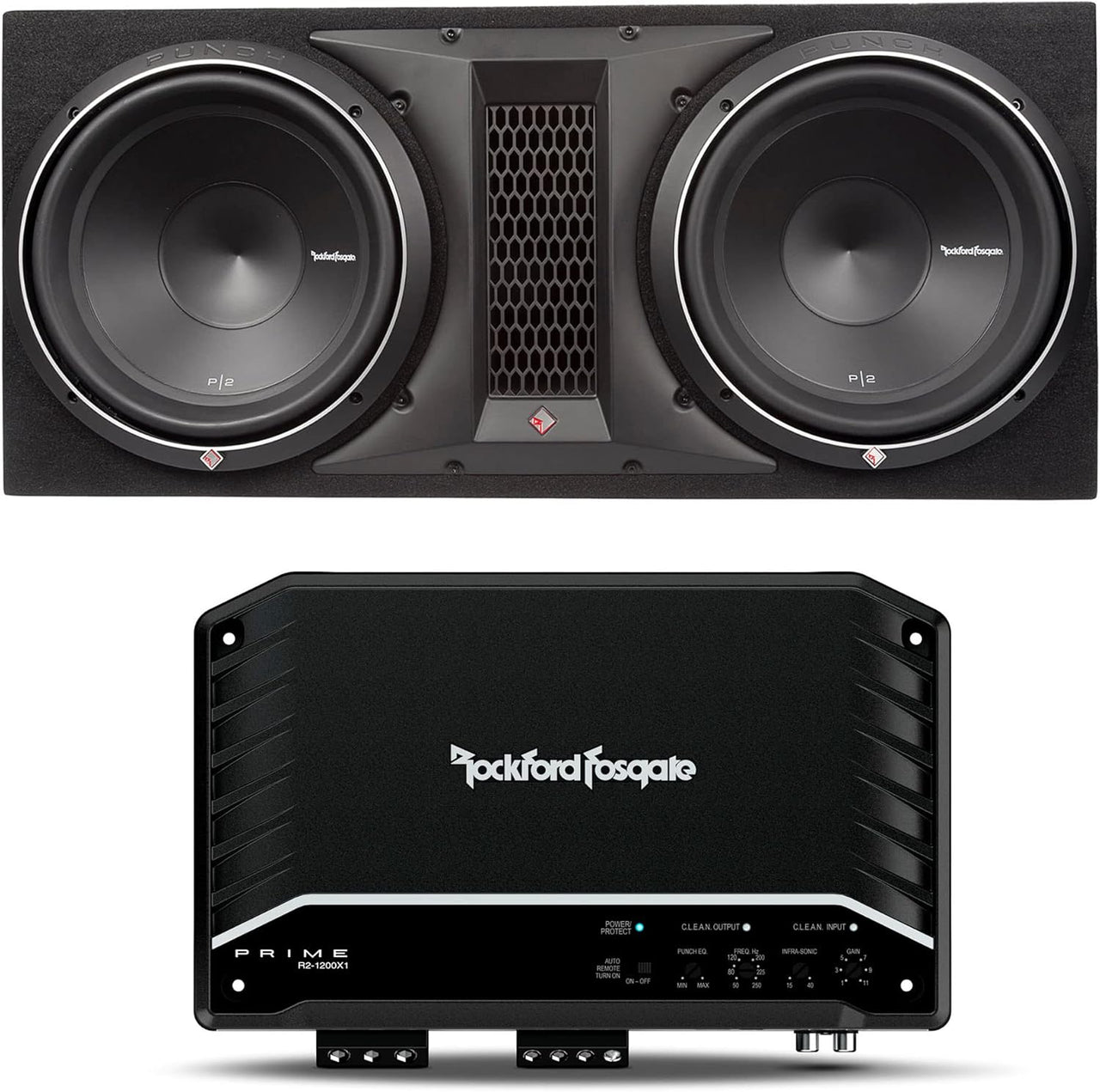 Rockford P2-2X12 Dual 12" P2 Series in Ported Box with R2-1200X1 Prime Series Amplifier