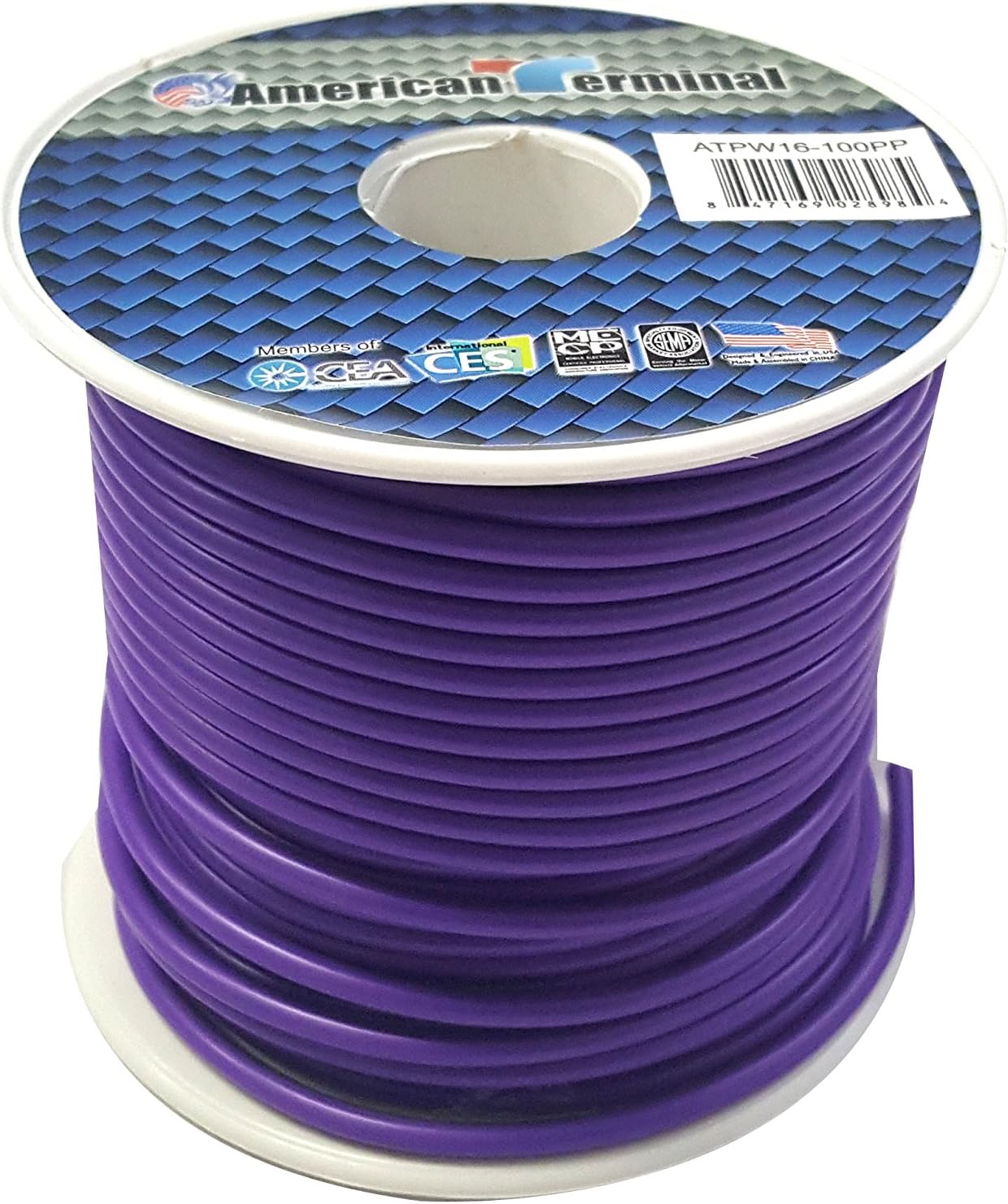 American Terminal ATPW16-100PP 16GA 100' Purple Primary Remote Power Ground Wire