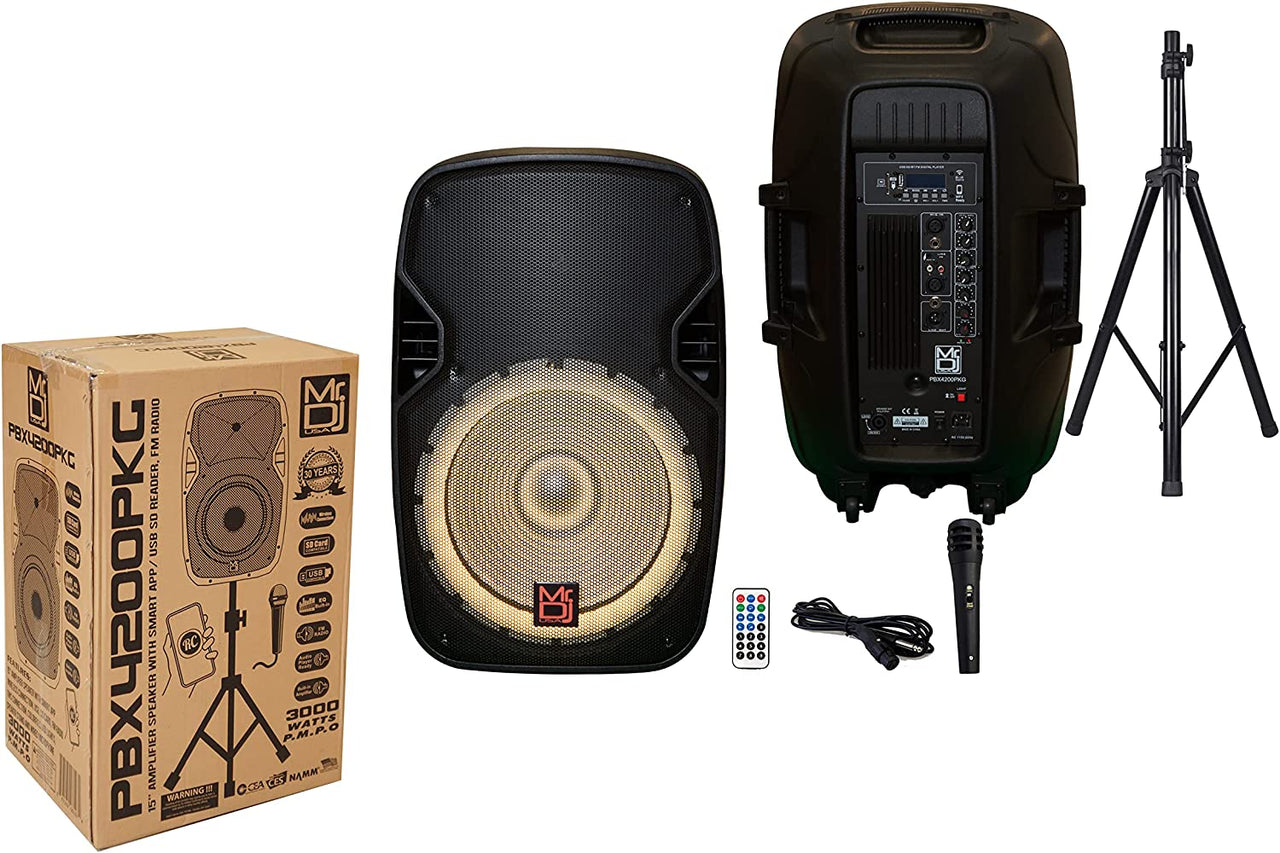 MR DJ PBX4200PKG 15" PA DJ 3000W Bluetooth Karaoke Speaker LED + Speaker Stand
