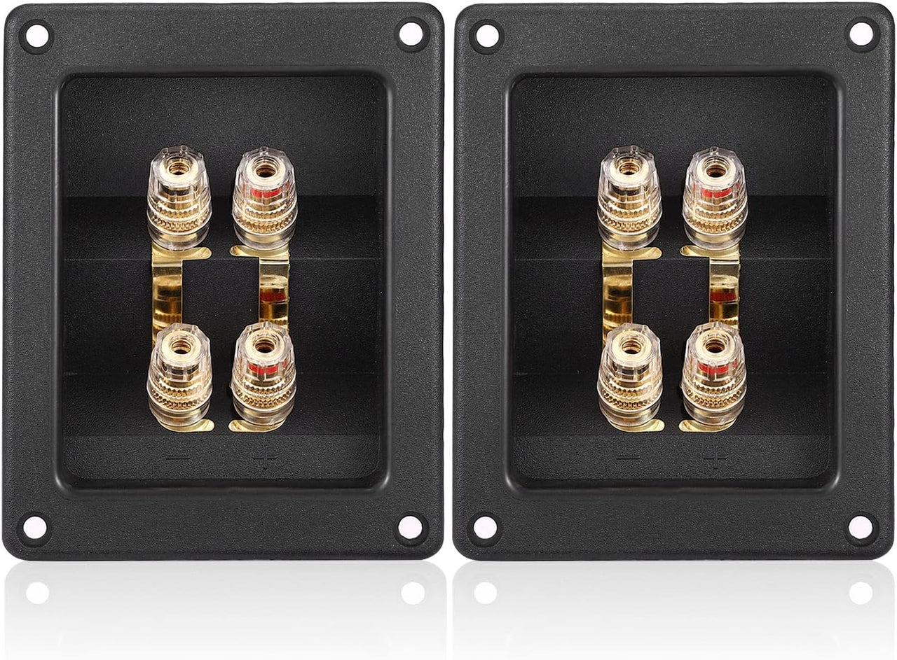 American Terminal 2PCS Rectangle 4-Way Speaker Box Terminal Cup with Banana Plugs, Screw Type Binding Post Subwoofer Box Speaker Terminal Plates for DIY Home Car Stereo Speaker & Subwoofer