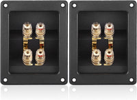 Thumbnail for American Terminal 2PCS Rectangle 4-Way Speaker Box Terminal Cup with Banana Plugs, Screw Type Binding Post Subwoofer Box Speaker Terminal Plates for DIY Home Car Stereo Speaker & Subwoofer