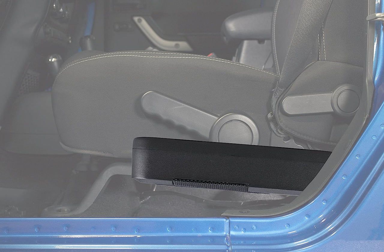 Alpine PWE-S8-WRA Powered Subwoofer 8" Amplified Custom Fit for 2011-up Jeep Wrangler 4 door Under Seat Plug and Play 120 Watt Amplified Subwoofer