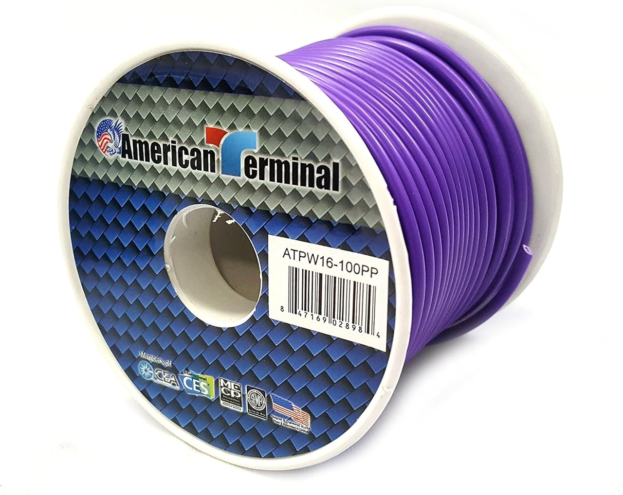 American Terminal ATPW16-100PP 16GA 100' Purple Primary Remote Power Ground Wire