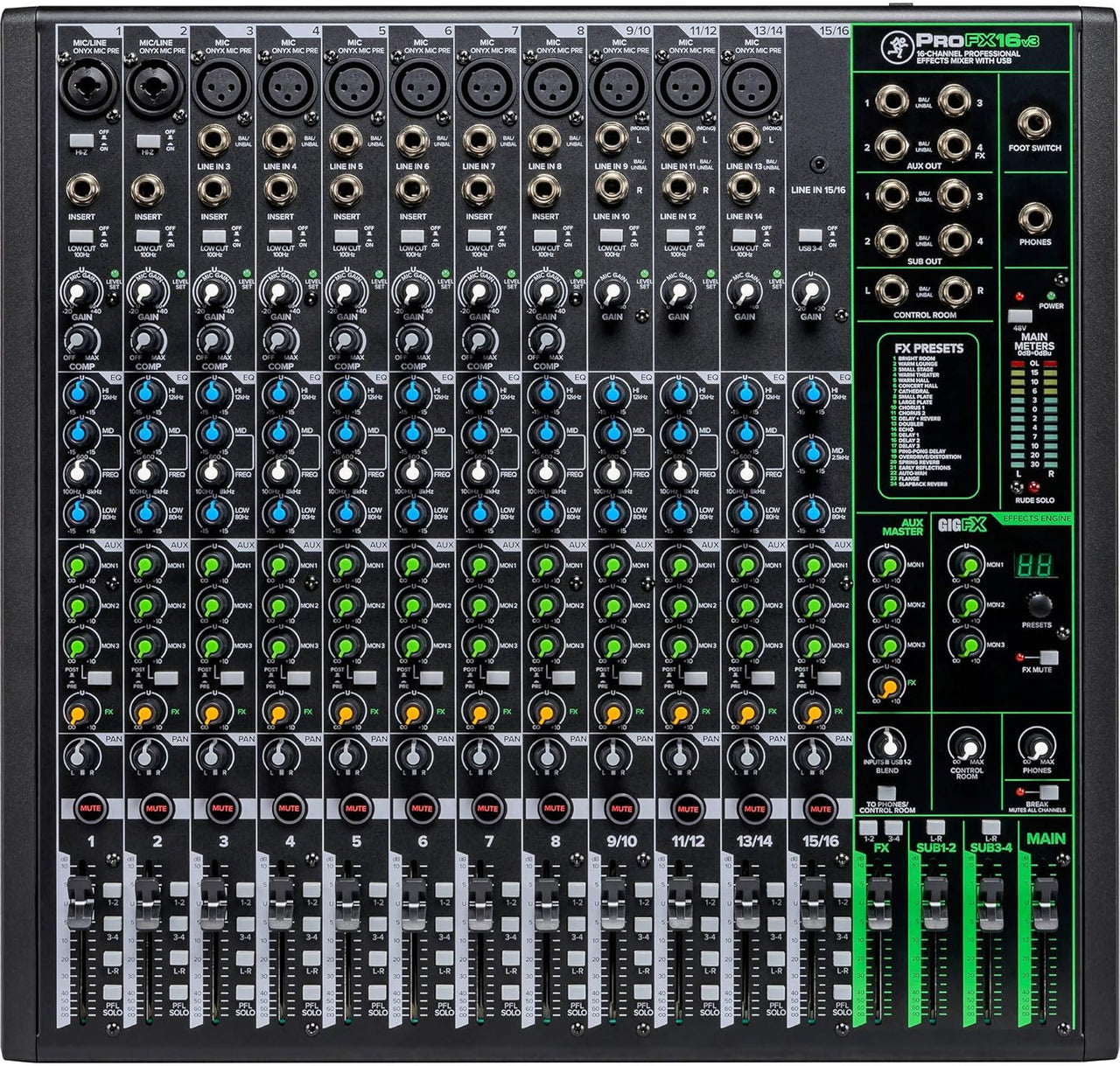 Mackie ProFX16v3 16-Channel Effects Mixer + Rackmount Kit