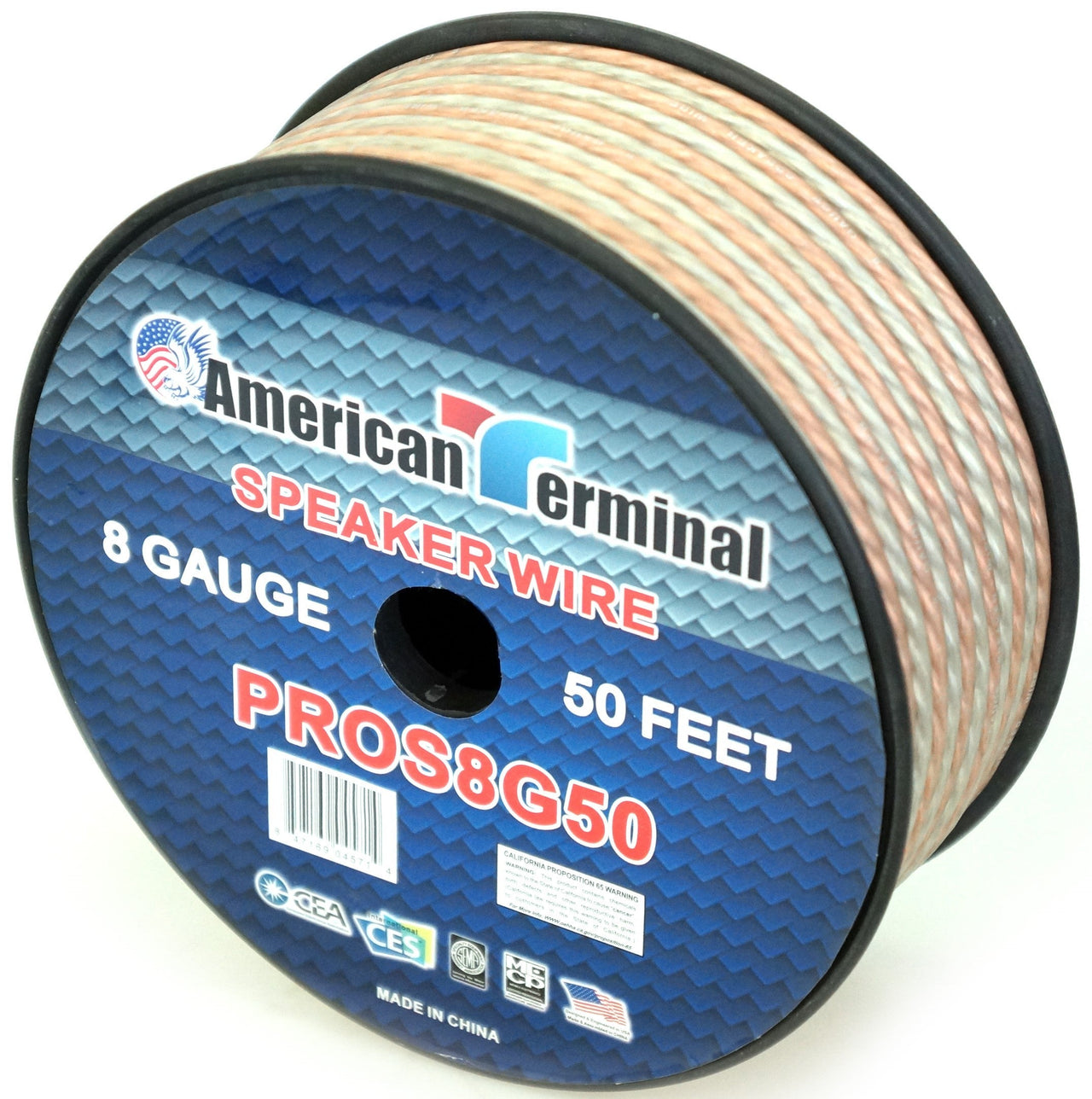American Terminal PROS8G50 50' 8 Gauge PRO PA DJ Car Home Marine Audio Speaker Wire Cable Spool