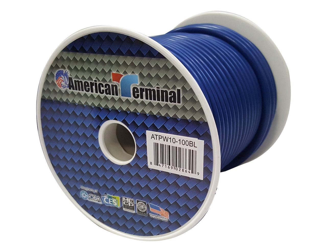 American Terminal ATPW10-100BL 10GA 100' Blue Primary Remote Power Ground Wire