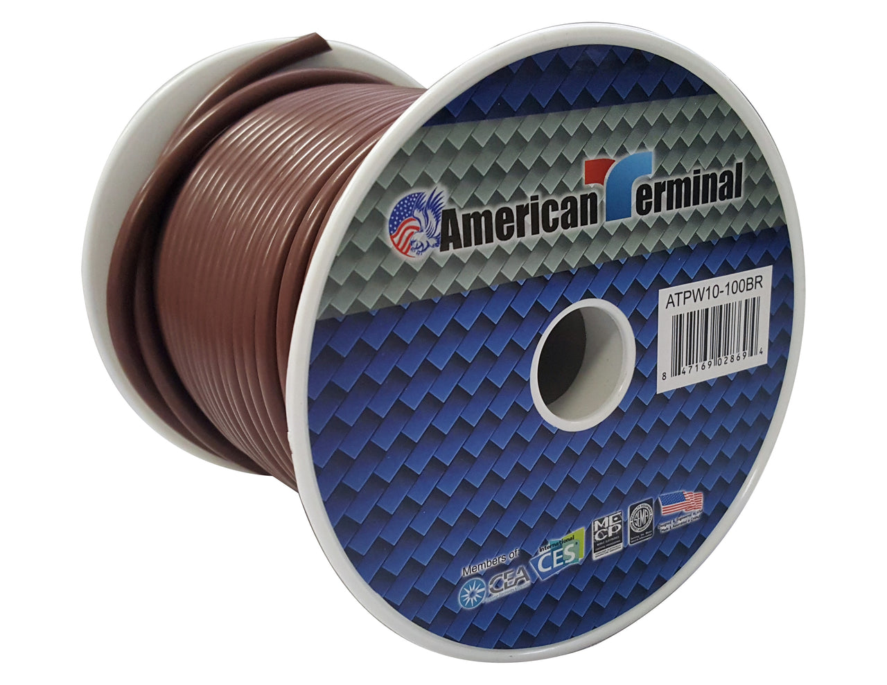 American Terminal ATPW10-100BR 10GA 100' Brown Primary Remote Power Ground Wire