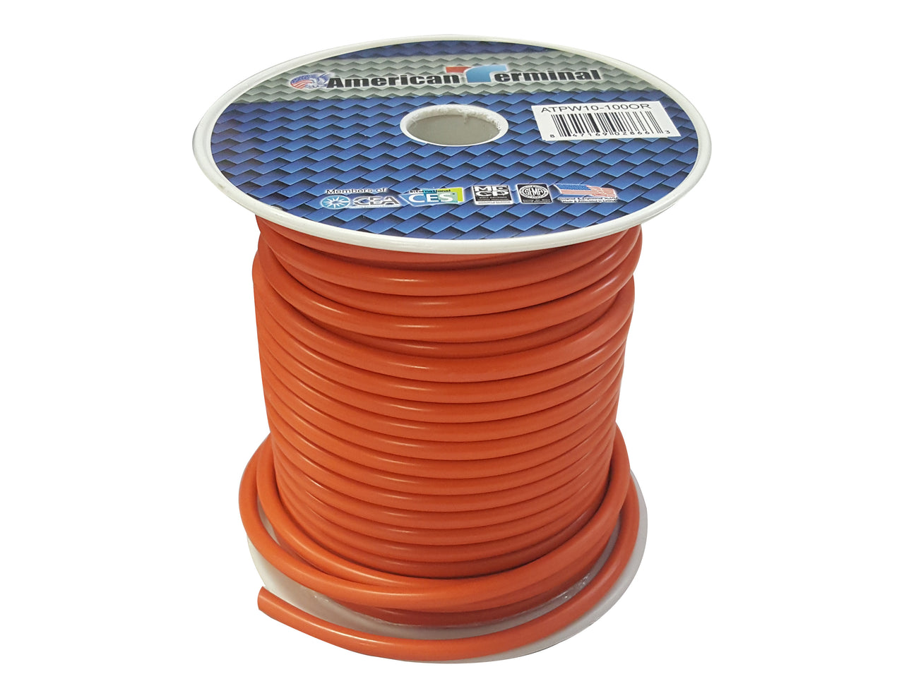 American Terminal ATPW10-100OR 10GA 100' Orange Primary Remote Power Ground Wire