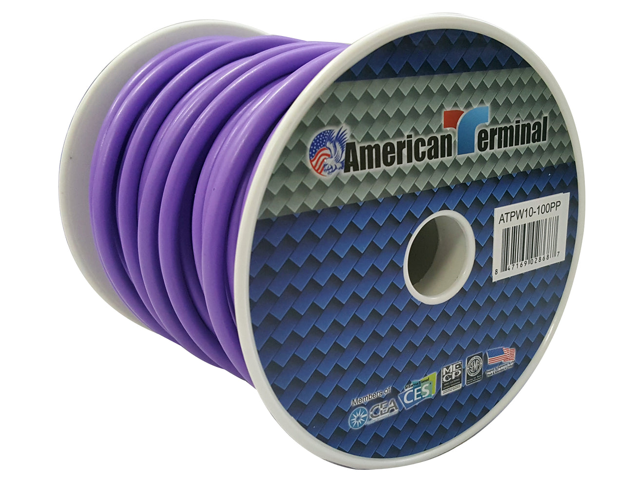 American Terminal ATPW10-100PP 10GA 100' Purple Primary Remote Power Ground Wire