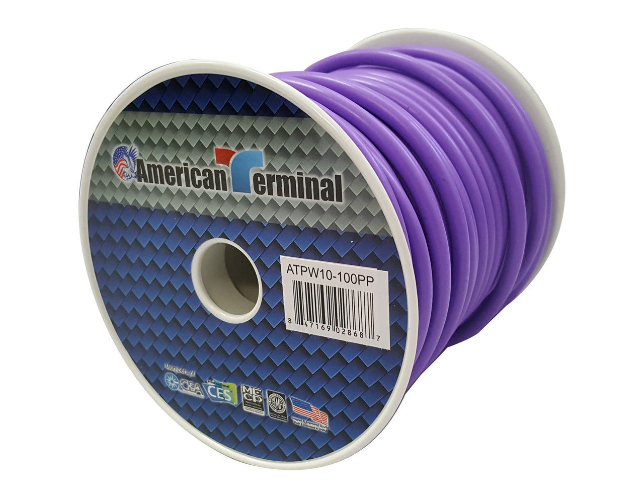 American Terminal ATPW10-100PP 10GA 100' Purple Primary Remote Power Ground Wire