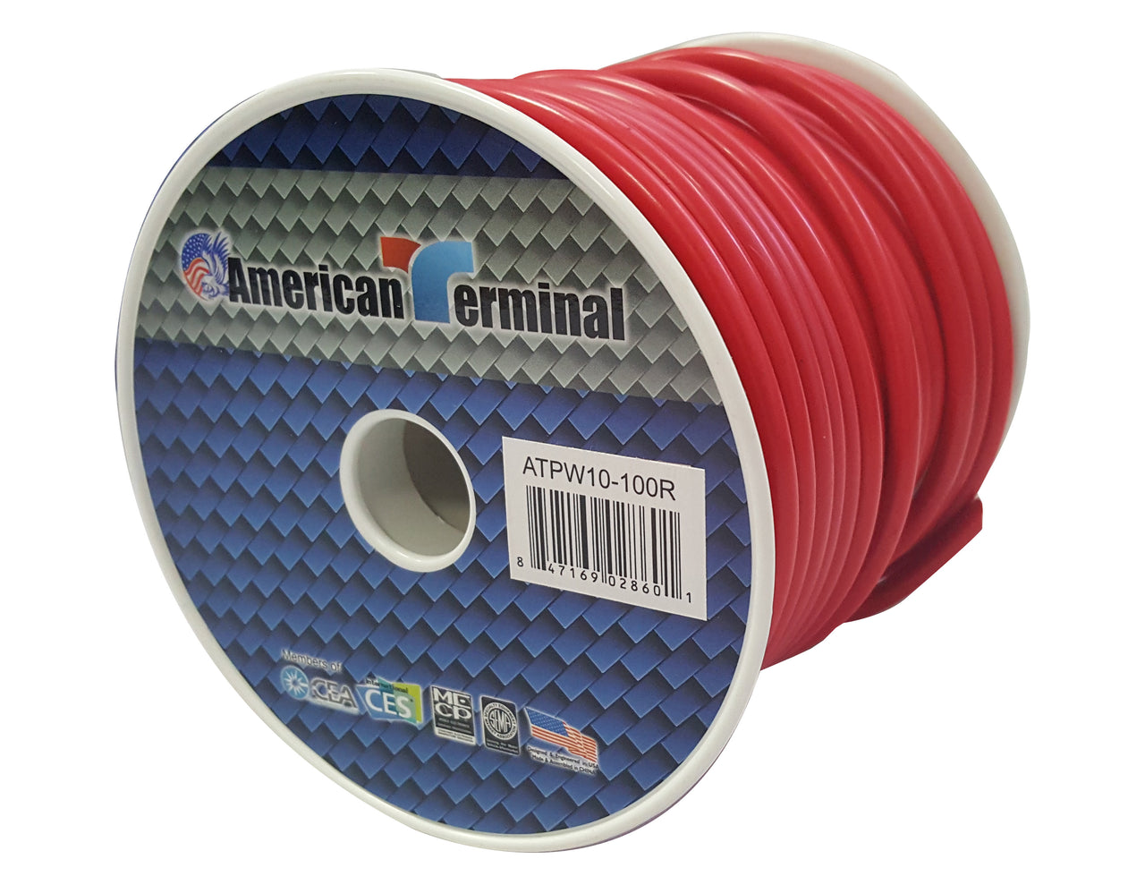 American Terminal ATPW10-100R 10GA 100' Red Primary Remote Power Ground Wire