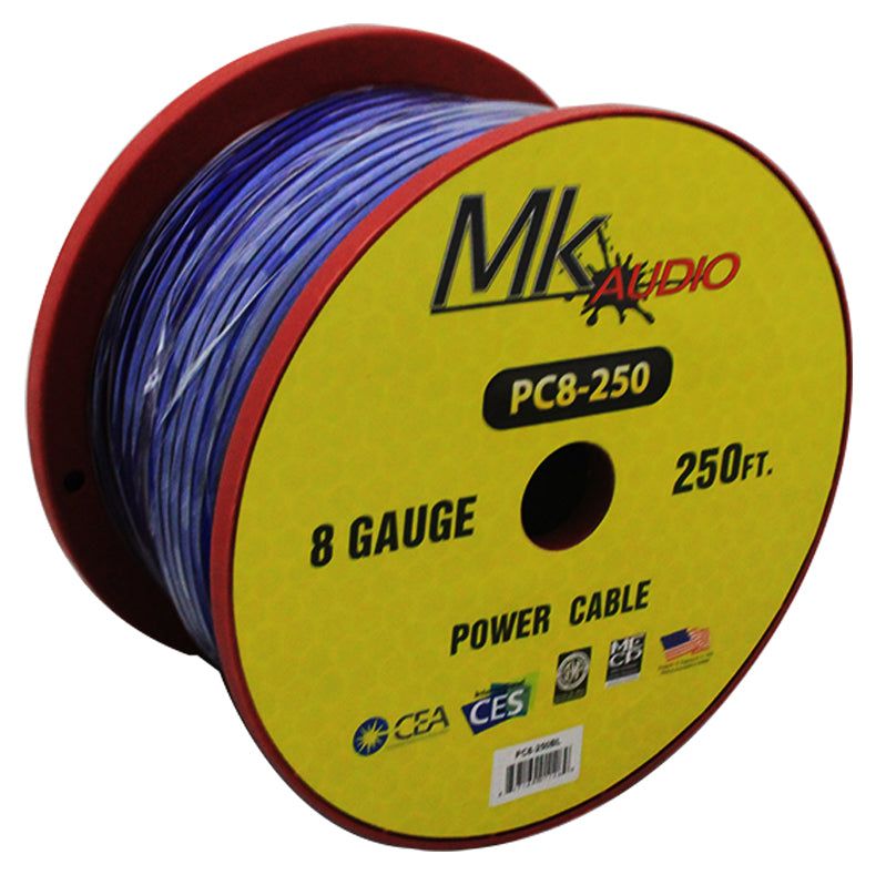 MK Audio PC8250BL 8GA 250' Blue Power Ground Wire Car Audio Amplifier Marine Cable