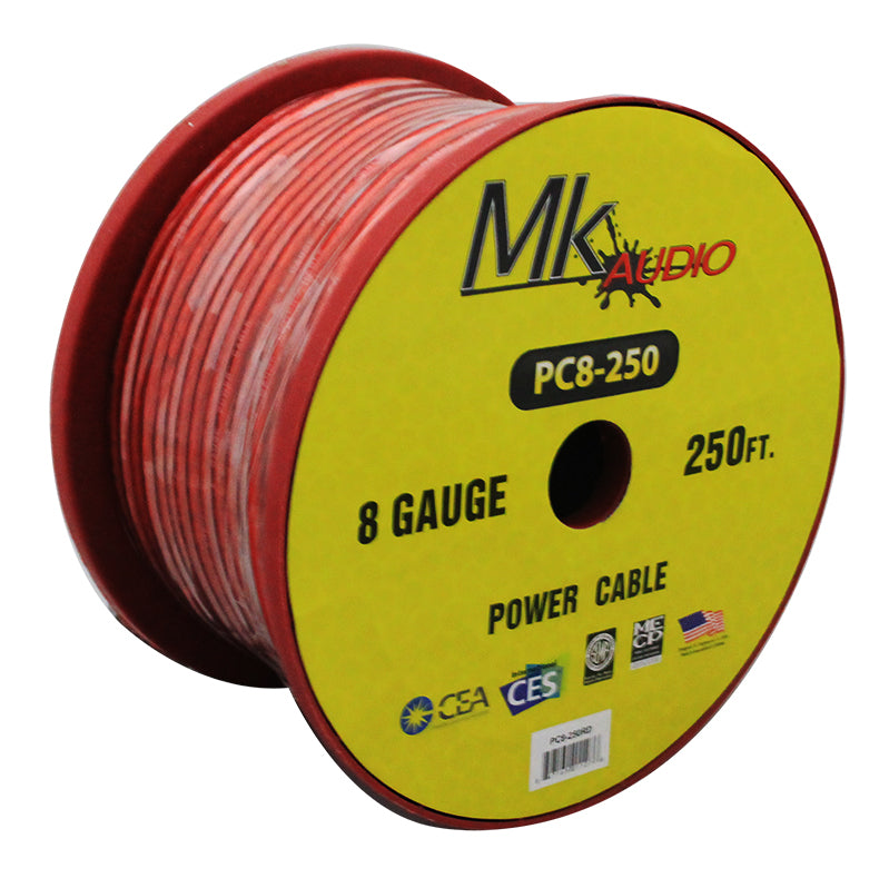 MK Audio PC8250RD 8GA 250' Red Power Ground Wire Car Audio Amplifier Marine Cable