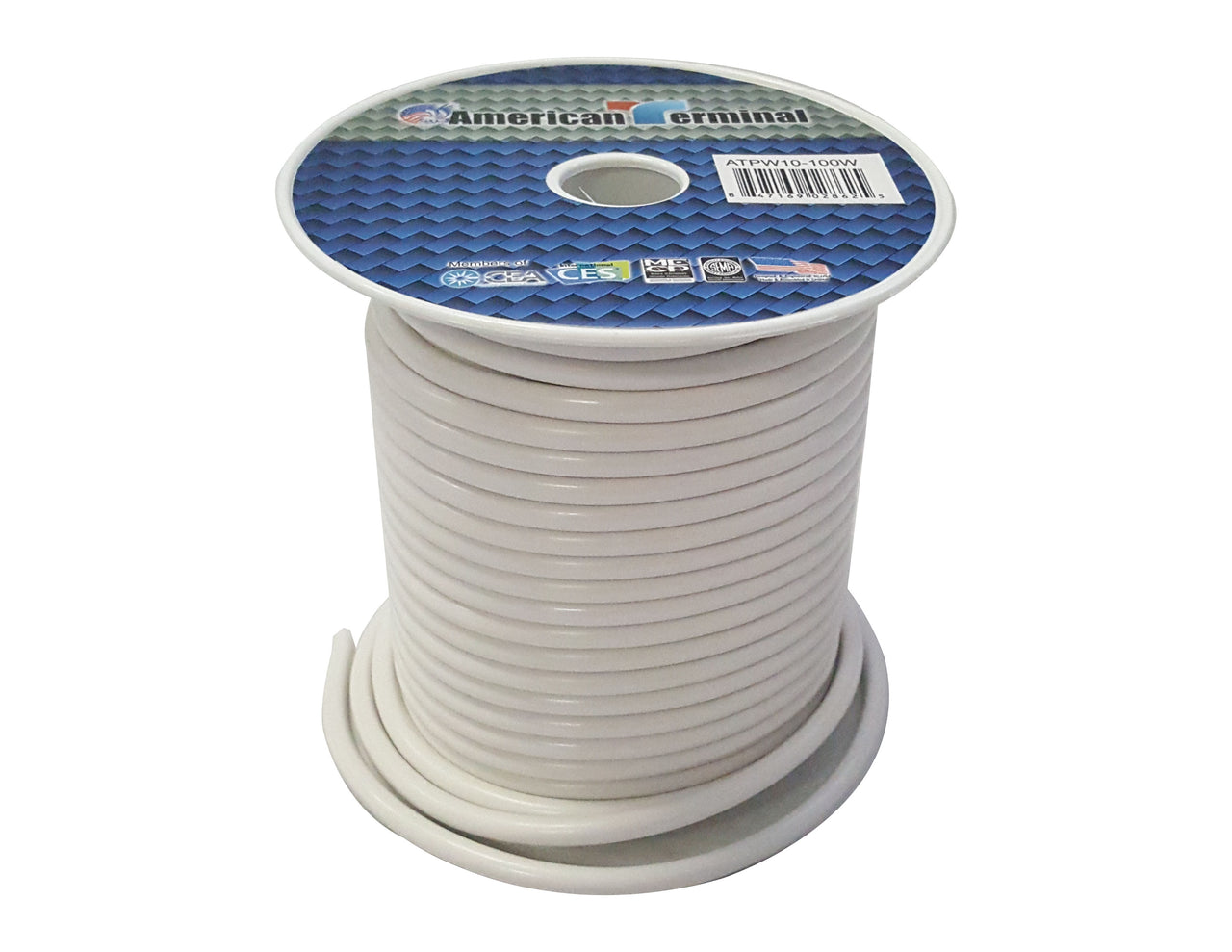 American Terminal ATPW10-100W 10GA 100' White Primary Remote Power Ground Wire