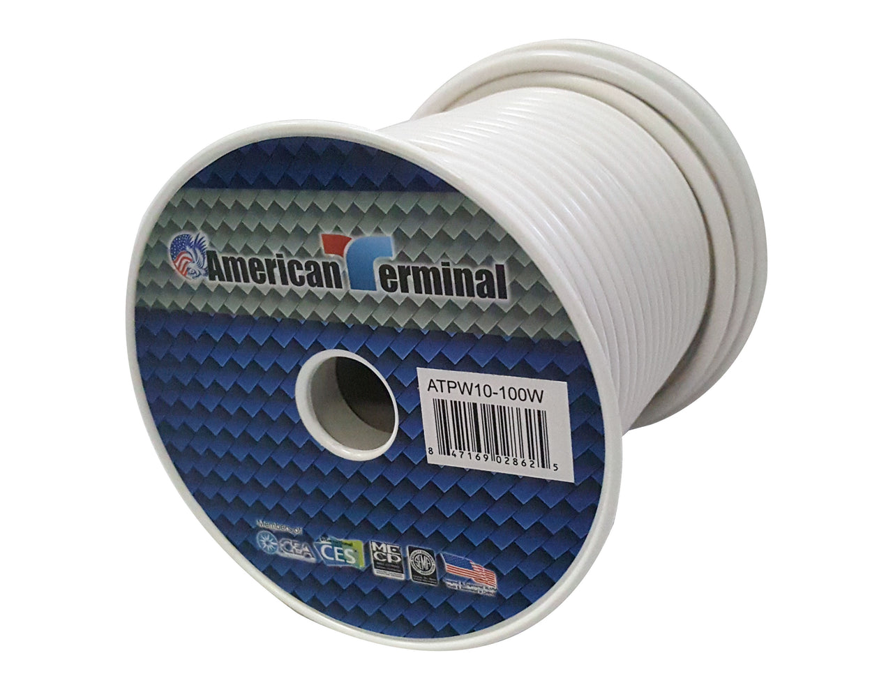 American Terminal ATPW10-100W 10GA 100' White Primary Remote Power Ground Wire
