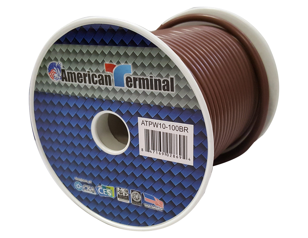 American Terminal ATPW10-100BR 10GA 100' Brown Primary Remote Power Ground Wire
