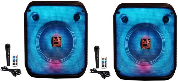 2 MR DJ CUBE8 8" Rechargeable Portable Bluetooth Karaoke Speaker with Party Flame Lights Microphone TWS USB FM Radio