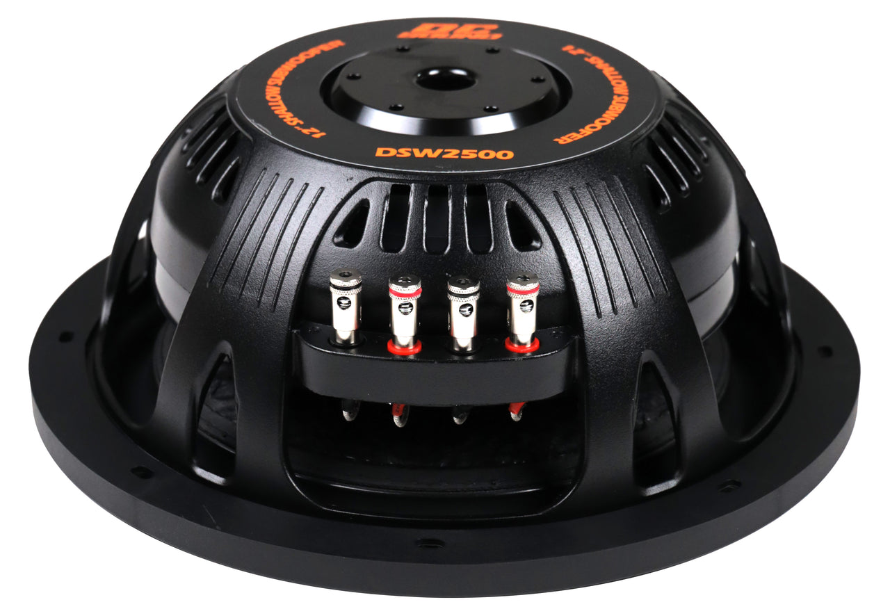 2 DC Sound DSW2500 12" Shallow-Mount Subwoofer 2500W + Enclosure Box + 0G Amp Kit