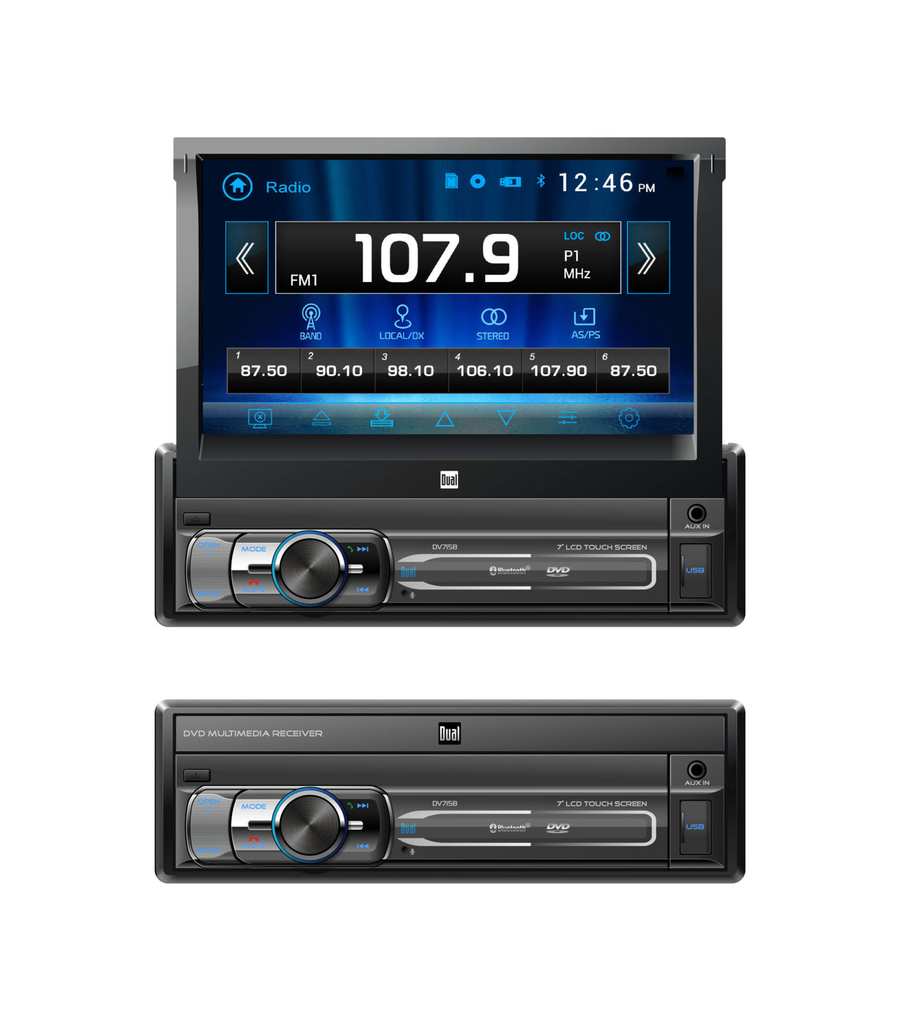 Dual DV715B Single DIN Bluetooth In-Dash DVD/CD/AM/FM Flip Out Car Stereo w/ 7"Screen, 340W