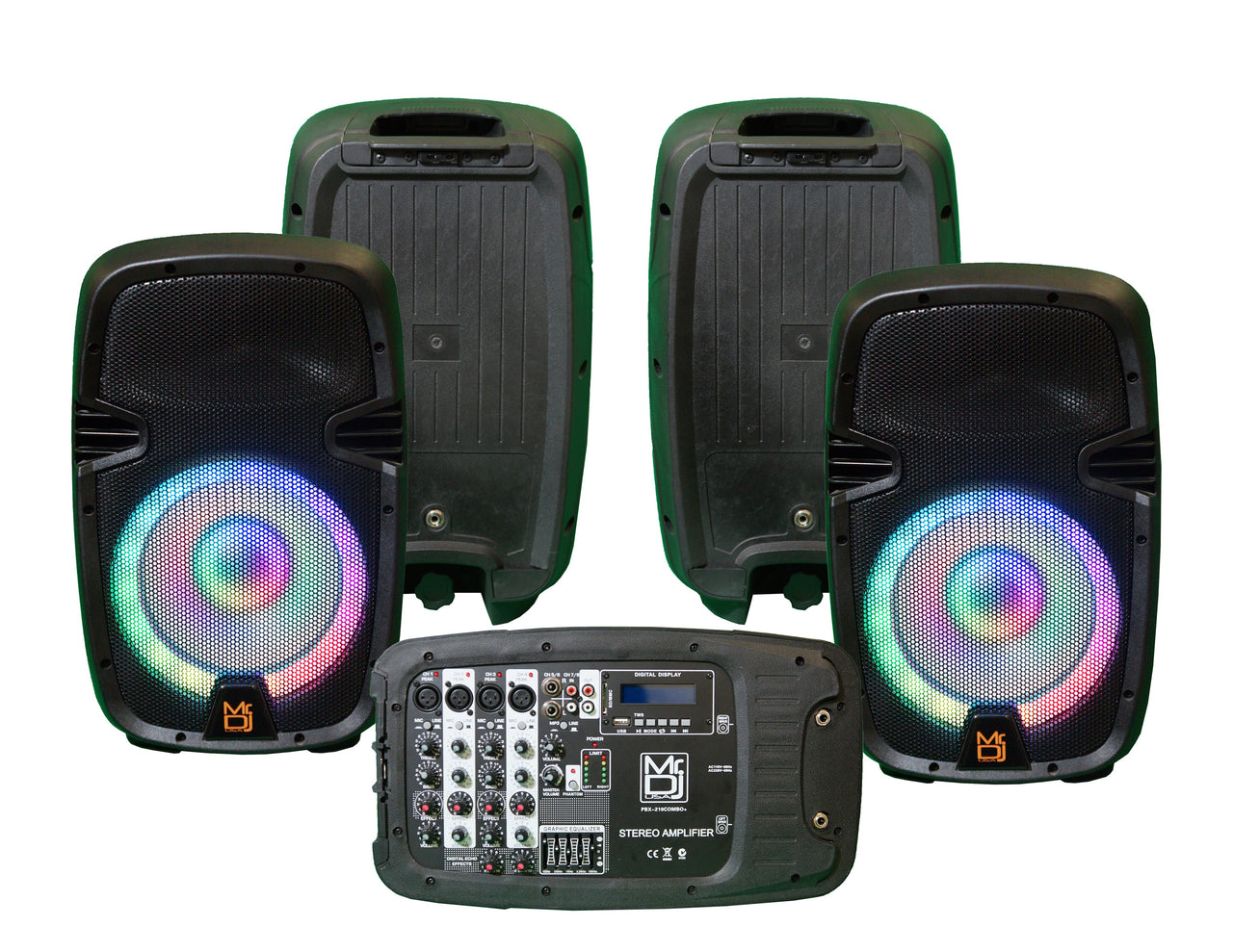 MR DJ PBX210COMBO+ Portable all in One Personal PRO PA/DJ KTV System 2X 10" 3000W Active Speaker Detachable Mixer & Stands