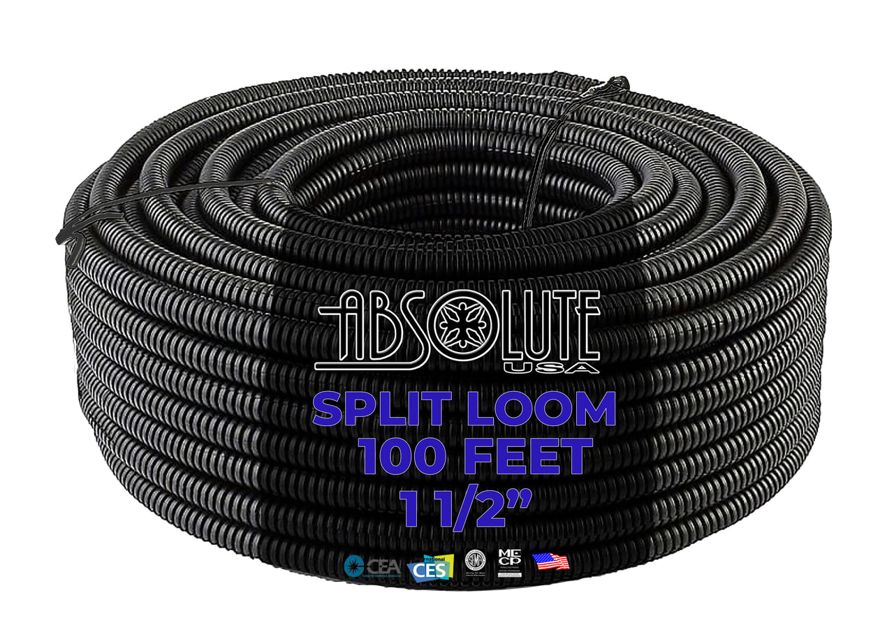 Absolute SLT112-100 100' 1 1/2" 38mm Split Wire Loom Conduit Polyethylene Corrugated Tubing Sleeve Tube