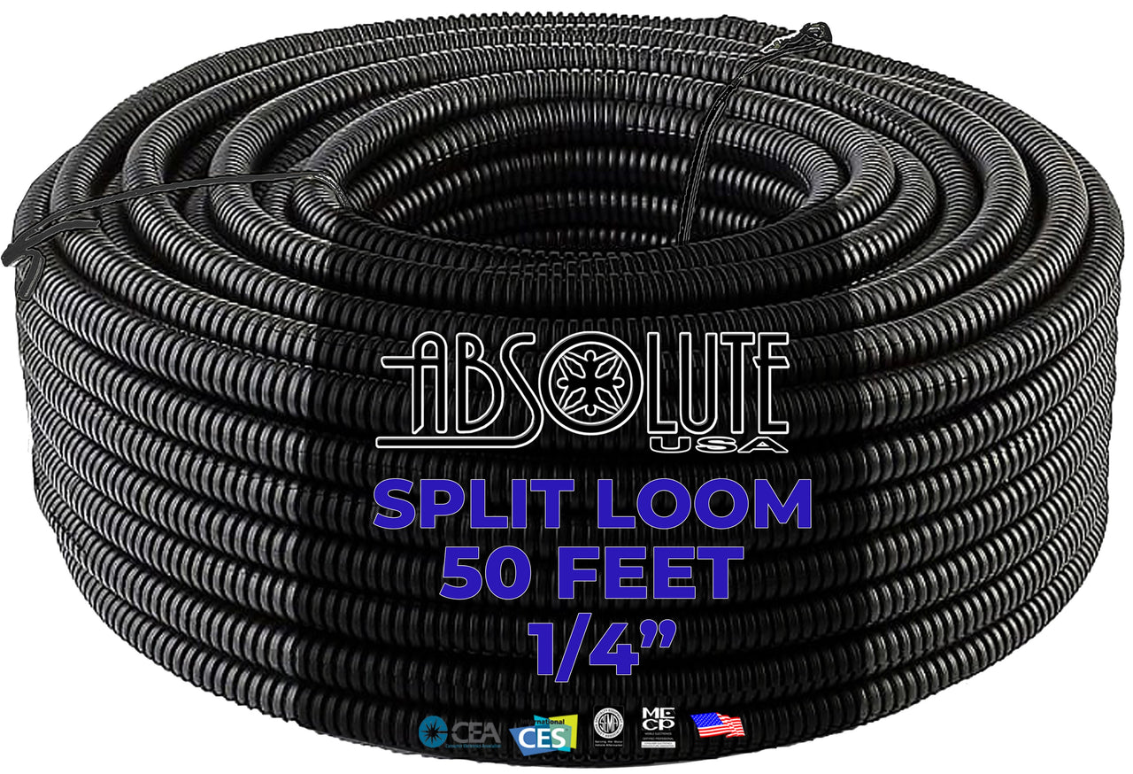 Absolute SLT14 50' + 3M Electrical Tap 50 feet 1/4" split loom wire tubing hose cover auto home marine + 3M Temflex 1700 electrical tape