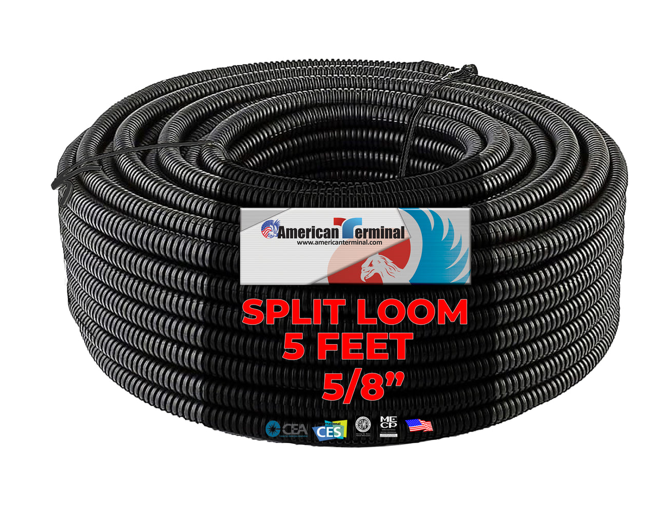 American Terminal 5 Feet Black 5/8"  Split Wire Loom Conduit Polyethylene Tubing Black