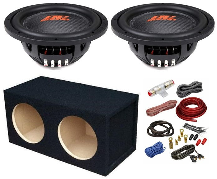 2 DC Sound DSW2500 12" Shallow-Mount Subwoofer 2500W + Enclosure Box + 4G Amp Kit